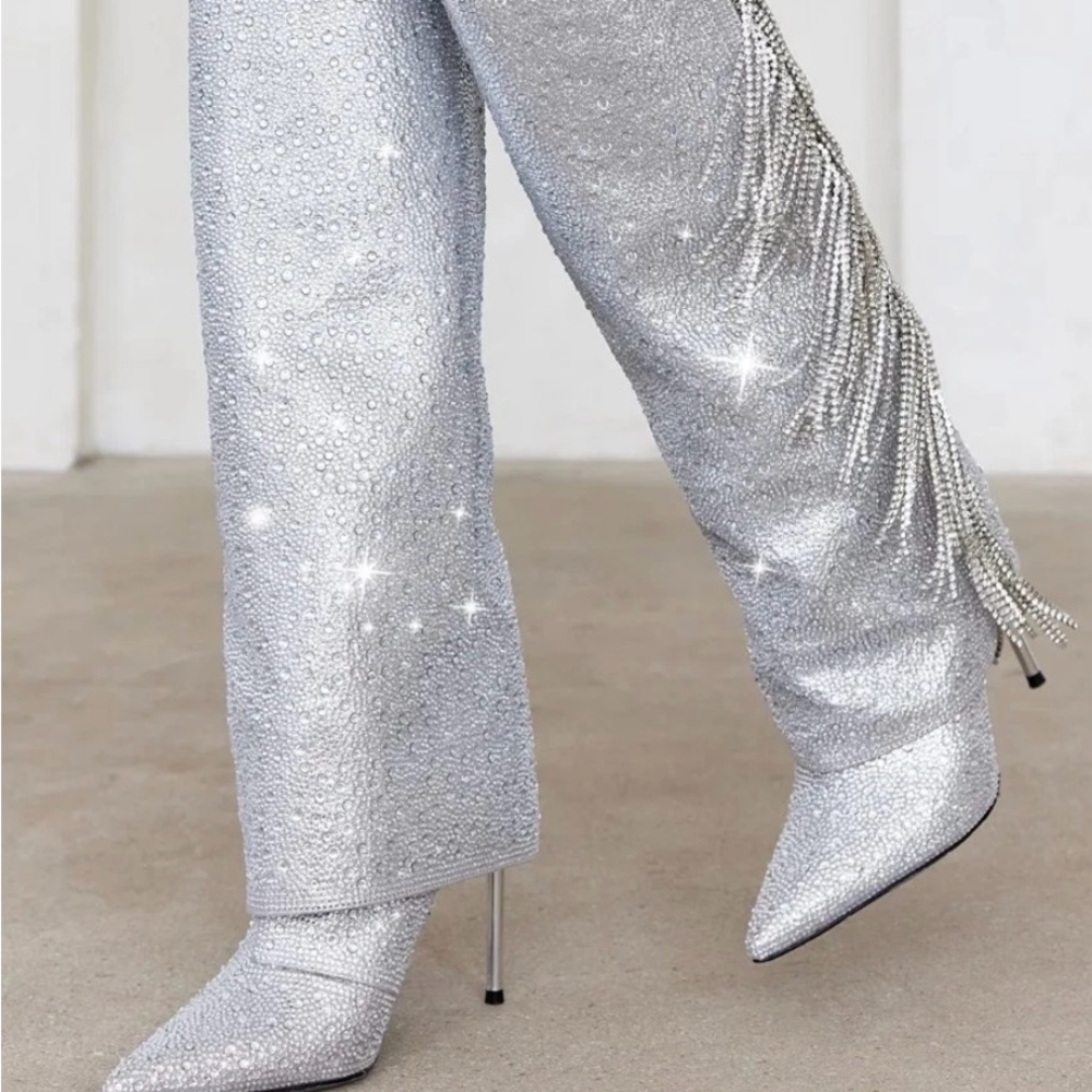 Steve Madden Sparkling Silver Rhinestone Heeled Boots new in box size 8 - Picture 12 of 12